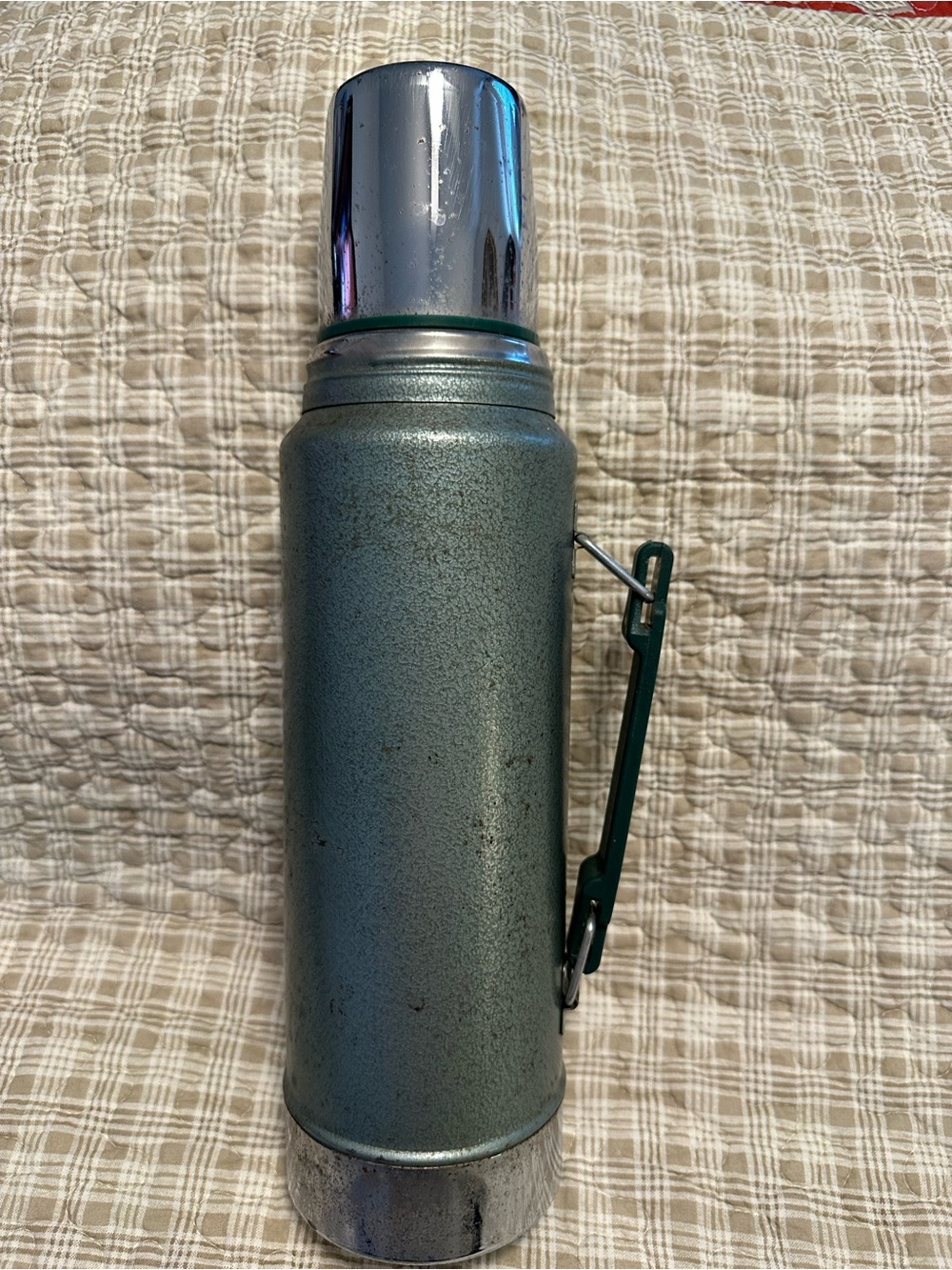 Vintage Stanley Metallic Green Insulated Vacuum Bottle with Carry Handle